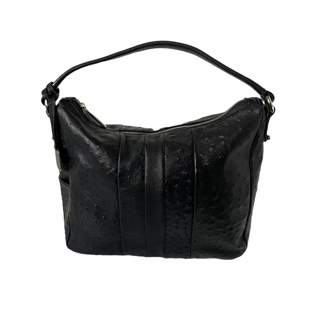 Furla Soho Hobo Bag Leather Shoulder Top Handle Ostrich Embossed $398 Black EUC